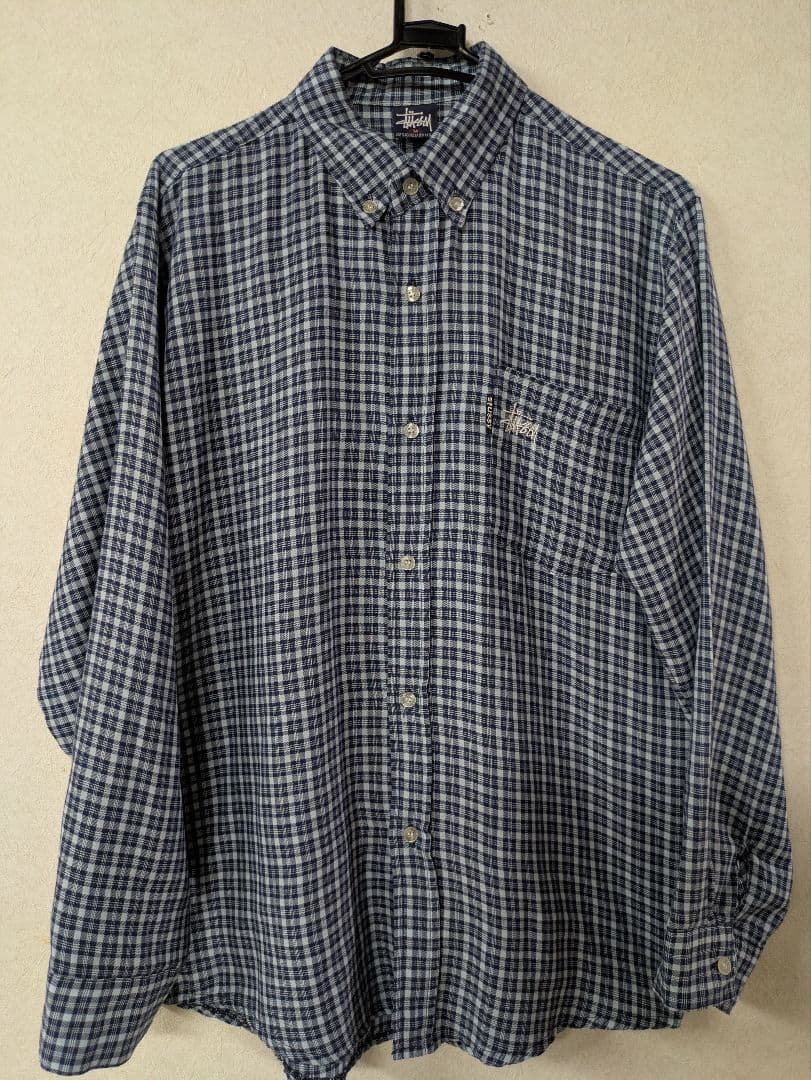 激熱 90s 紺タグ STUSSY ステューシー 刺繍 ボタンダウンシャツ M