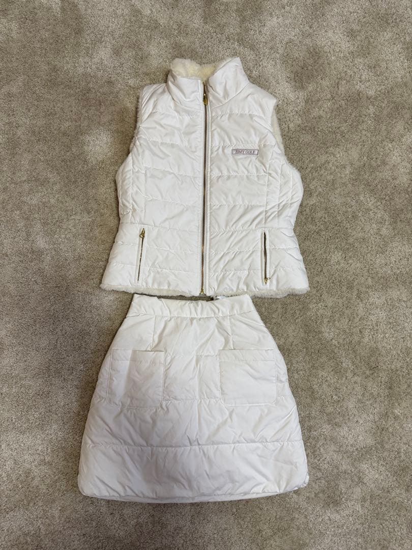 eimyゴルフ　ホワイト ダウン ベスト スカート セット ゴルフウェア レディース 韓国 ダウンベスト フレア かわいい