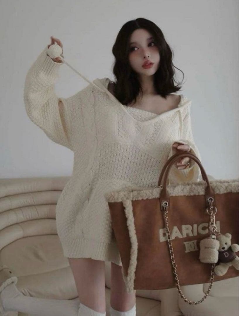 DARICH ケーブルDDロゴVネックニットフーディ ダーリッチ Darich ケーブルDDロゴVネックニットフーディ （ベージュ