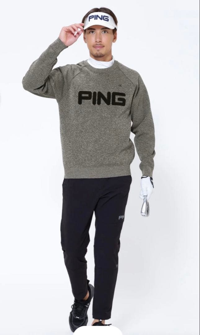 新品タグ付き PING ピン ロゴパイルジャガードクルーネックニット LL