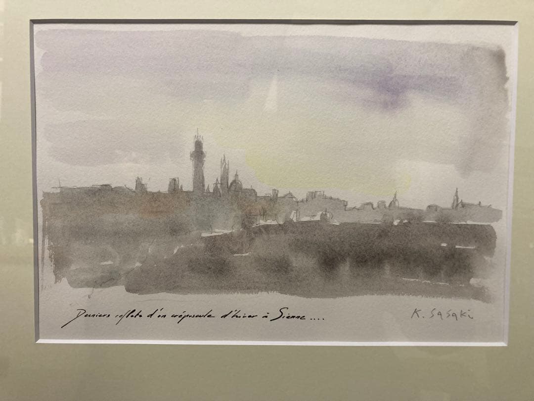 水彩 肉筆 イタリア風景画【佐々木 薫】 「冬のシエーナ」 「美術大鑑」掲載作家
