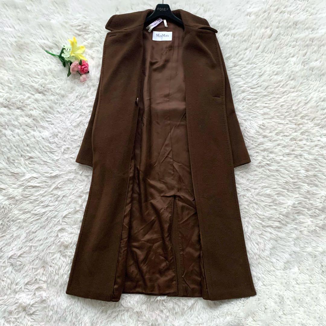 美品】マックスマーラ ロングコート カシミヤ混 ベルテッド ブラウン L