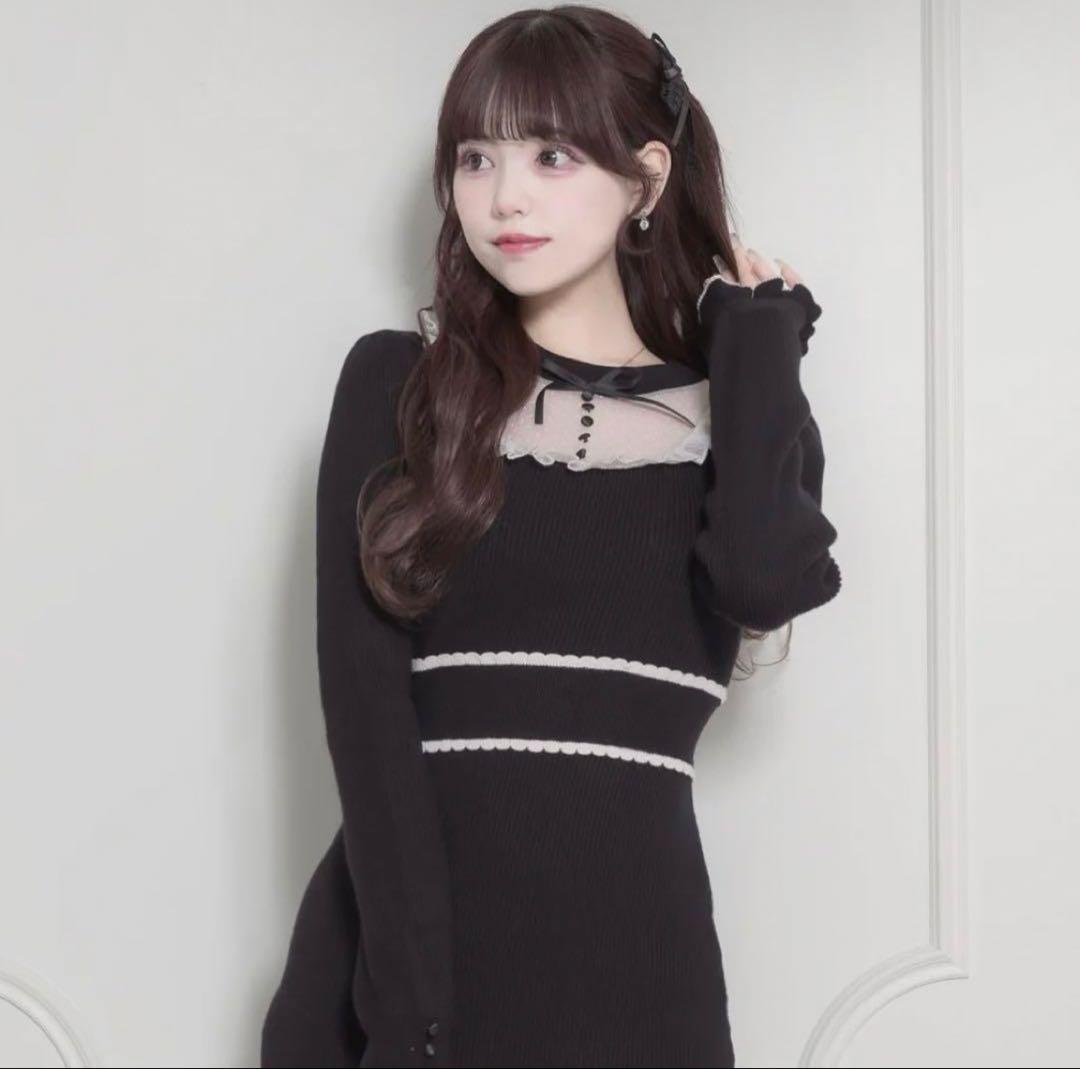 pium チュールフリルドーリーニットワンピース ブラック 黒 チュールフリルドーリーニットワンピース – pium