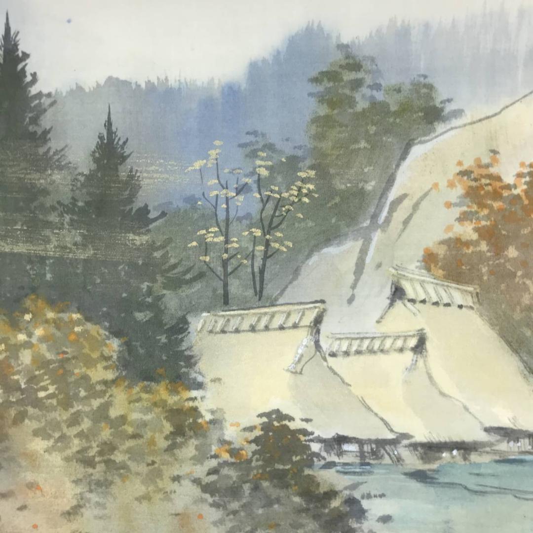 【真作】郡賜泉/秋景山水図/山水図/山村図/横物/掛軸/名家伝来/AC-98