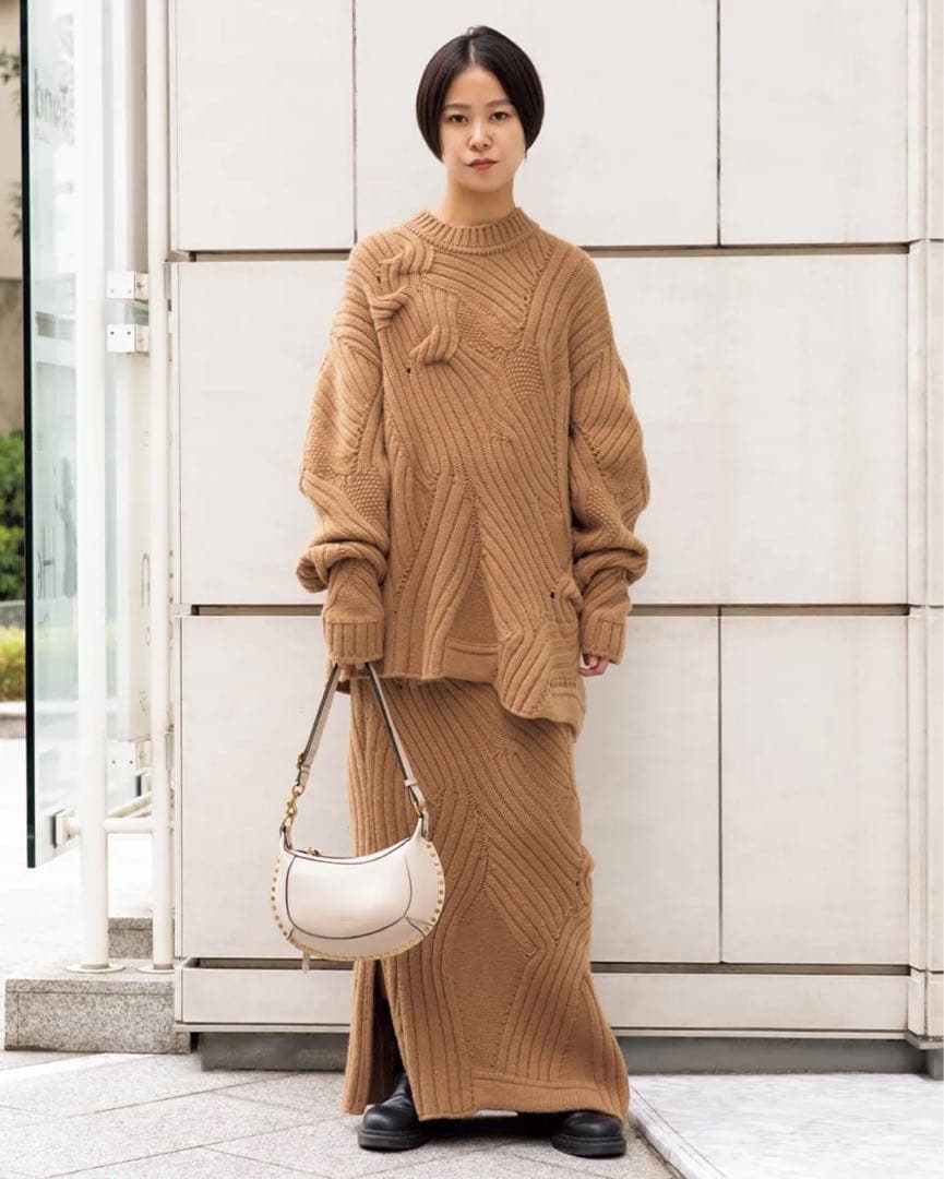 マメ mame ケーブルニット ブラウン Mame Kurogouchi オープンニット ハイネックセーター | ブラウン