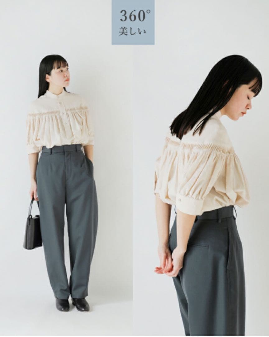 未使用に近い サイ 25SS リネンキャンブリック タックハーフスリーブ