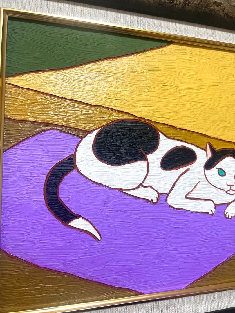 F6号）熊谷守一【猫】肉筆/表サイン有り/裏シール有り/油彩/厚塗り/b