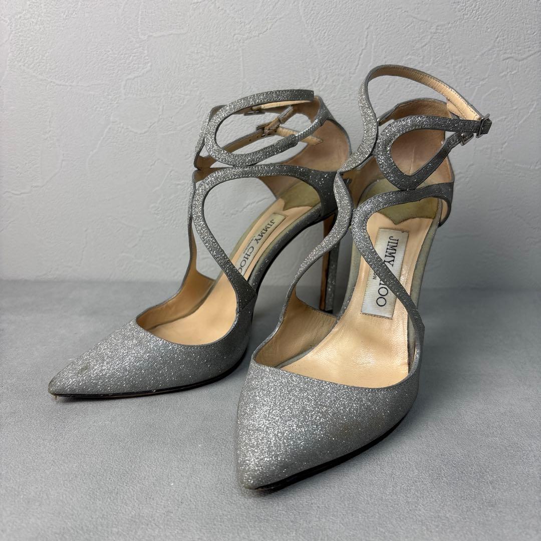 良品✨ジミーチュウ グリッター パンプス 36.5 シルバー ストラップ