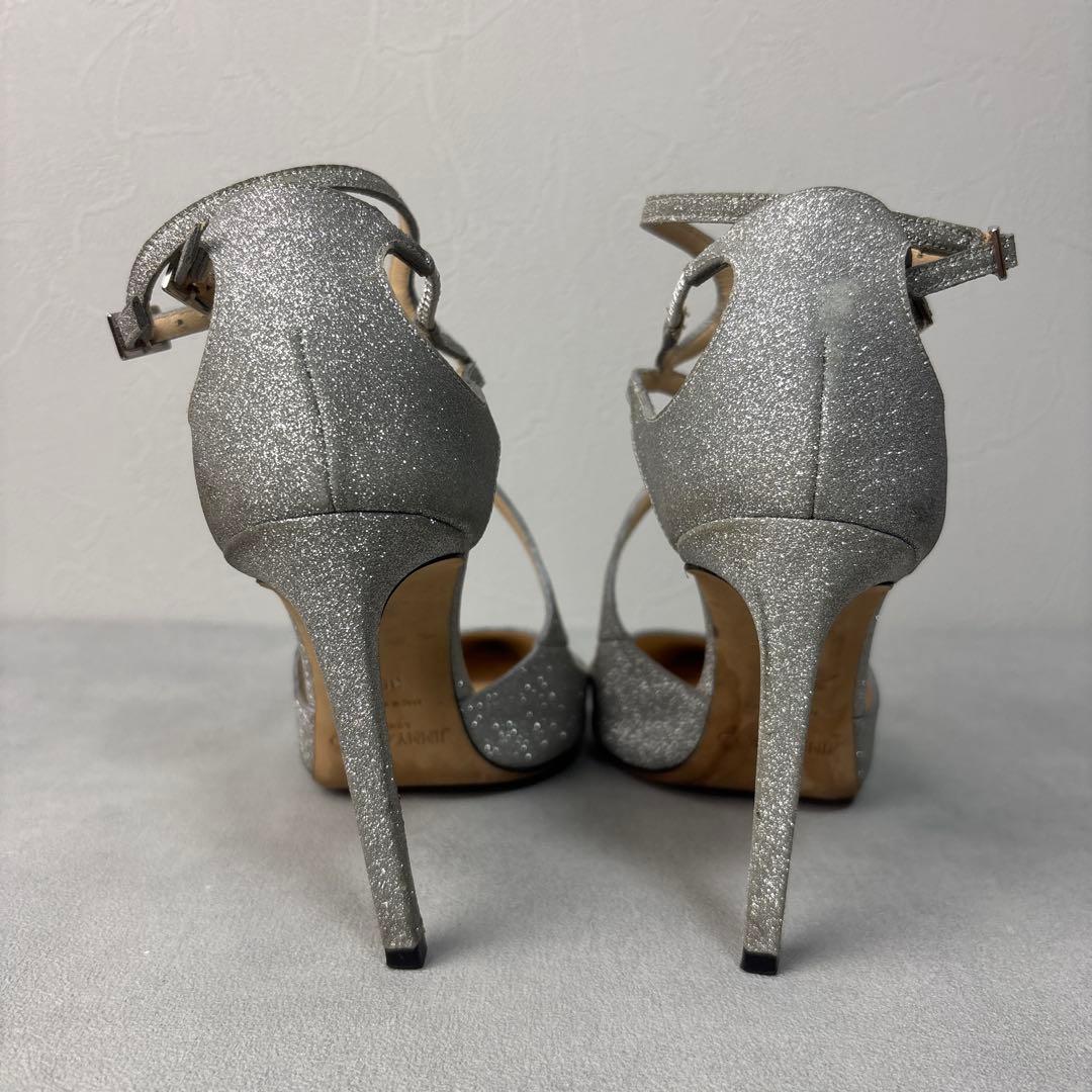 良品✨ジミーチュウ グリッター パンプス 36.5 シルバー ストラップ