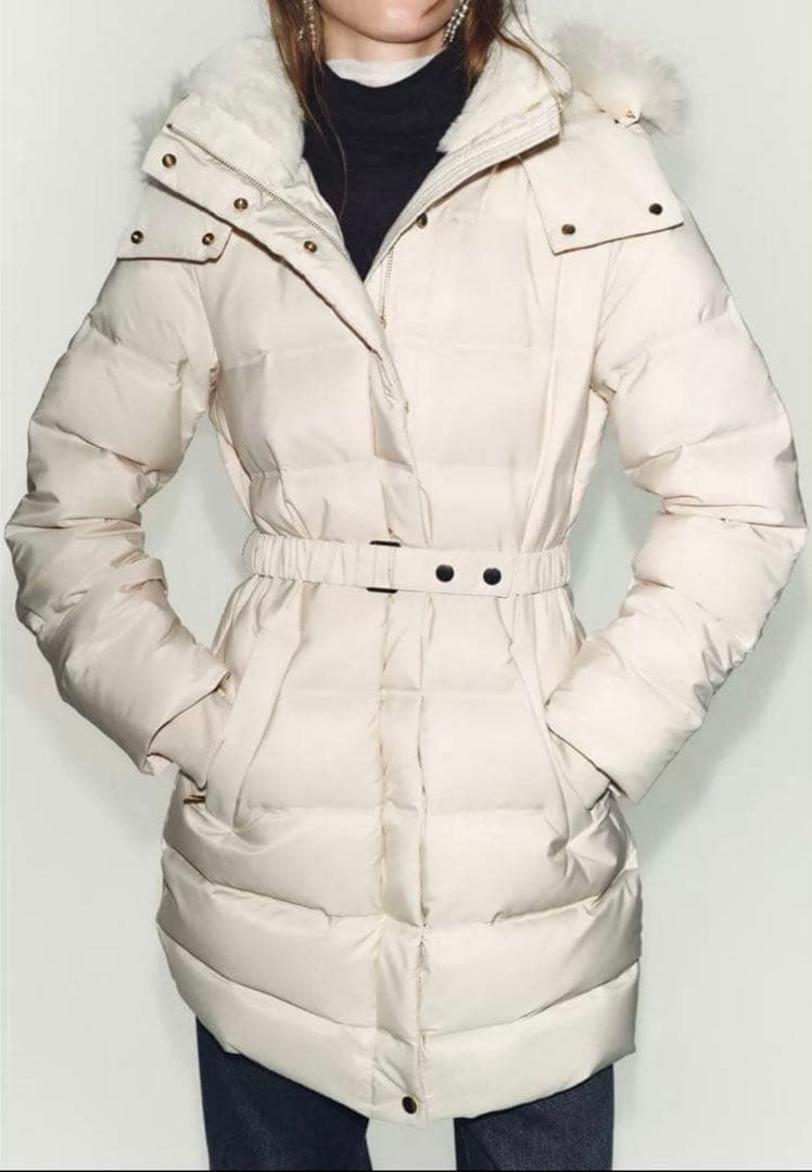 ZARA 撥水加工入りウィンドブレーカーフード付きダウンジャケット M