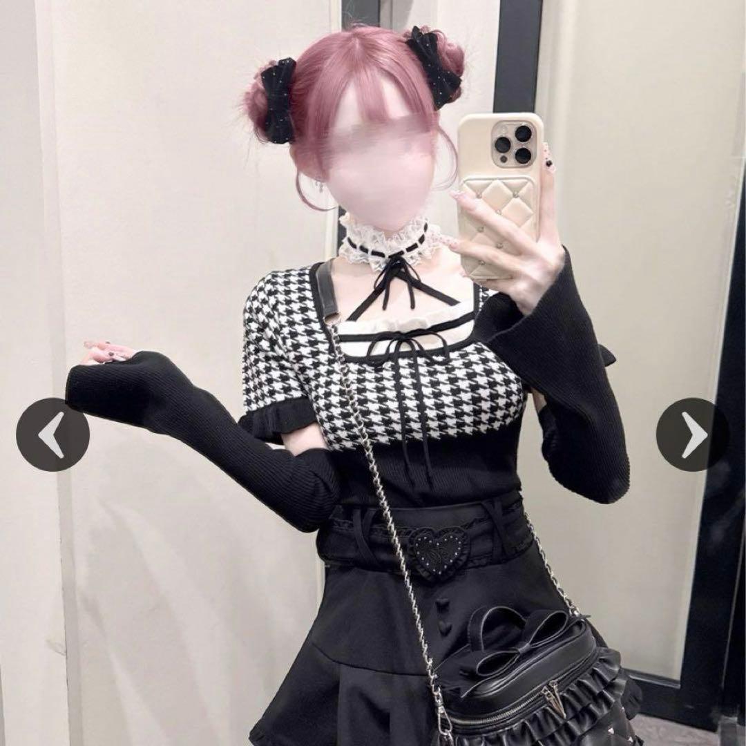 ハニーミュウ レースチョーカー付き千鳥柄トップス - メルカリ