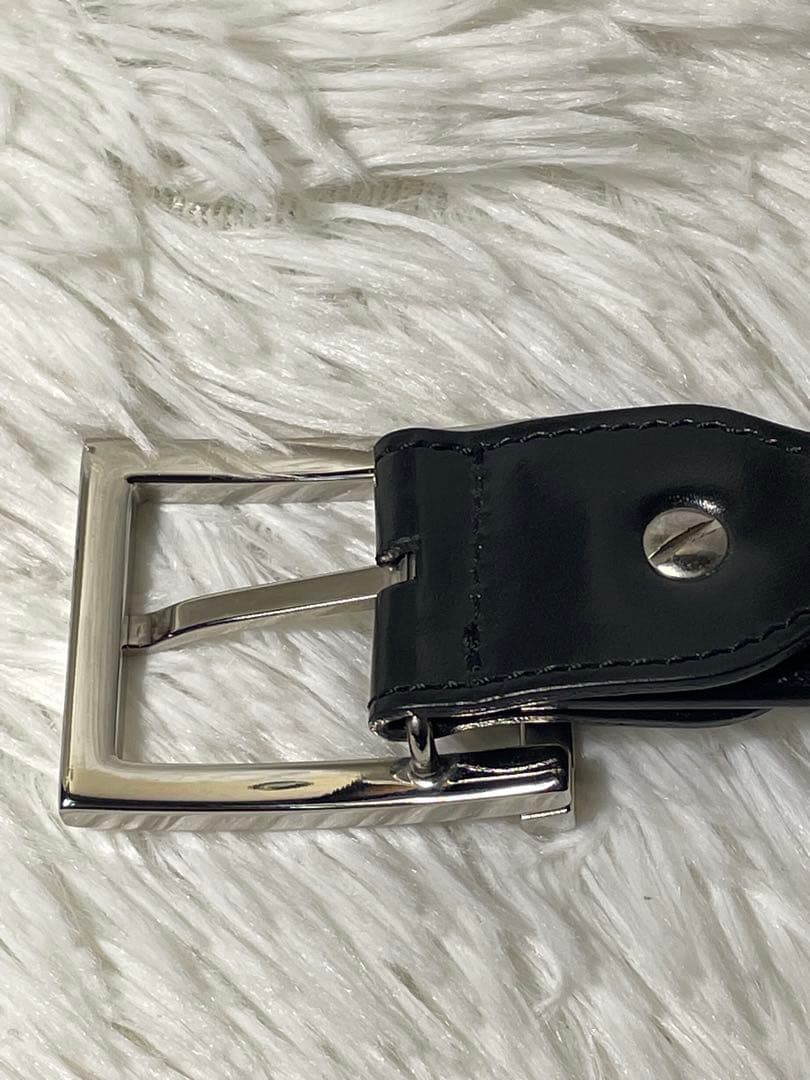 BVLGARI 本革 レザーベルト 黒 シルバーバックル イタリア製 メンズ