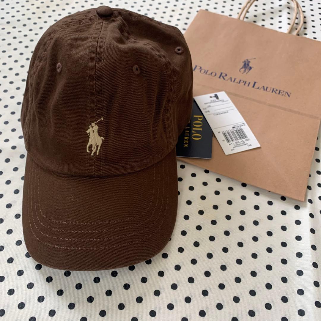 ポロラルフローレン キャップ新品ブラウンxホワイトベージュロゴ