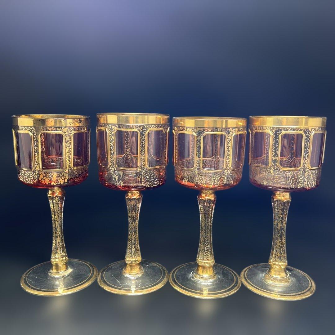 ボヘミア パネルグラス4点 高さ17.6㎝ 東Y7-1020☆1F