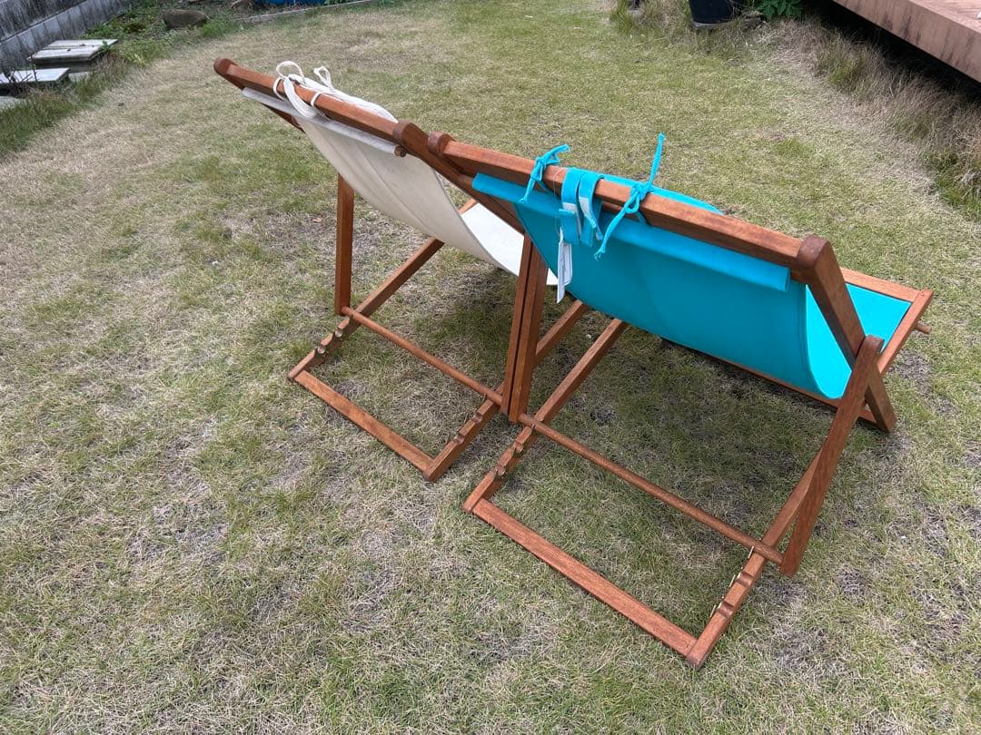 デッキチェア 木製フレーム 2脚セット（3段リクライニング）