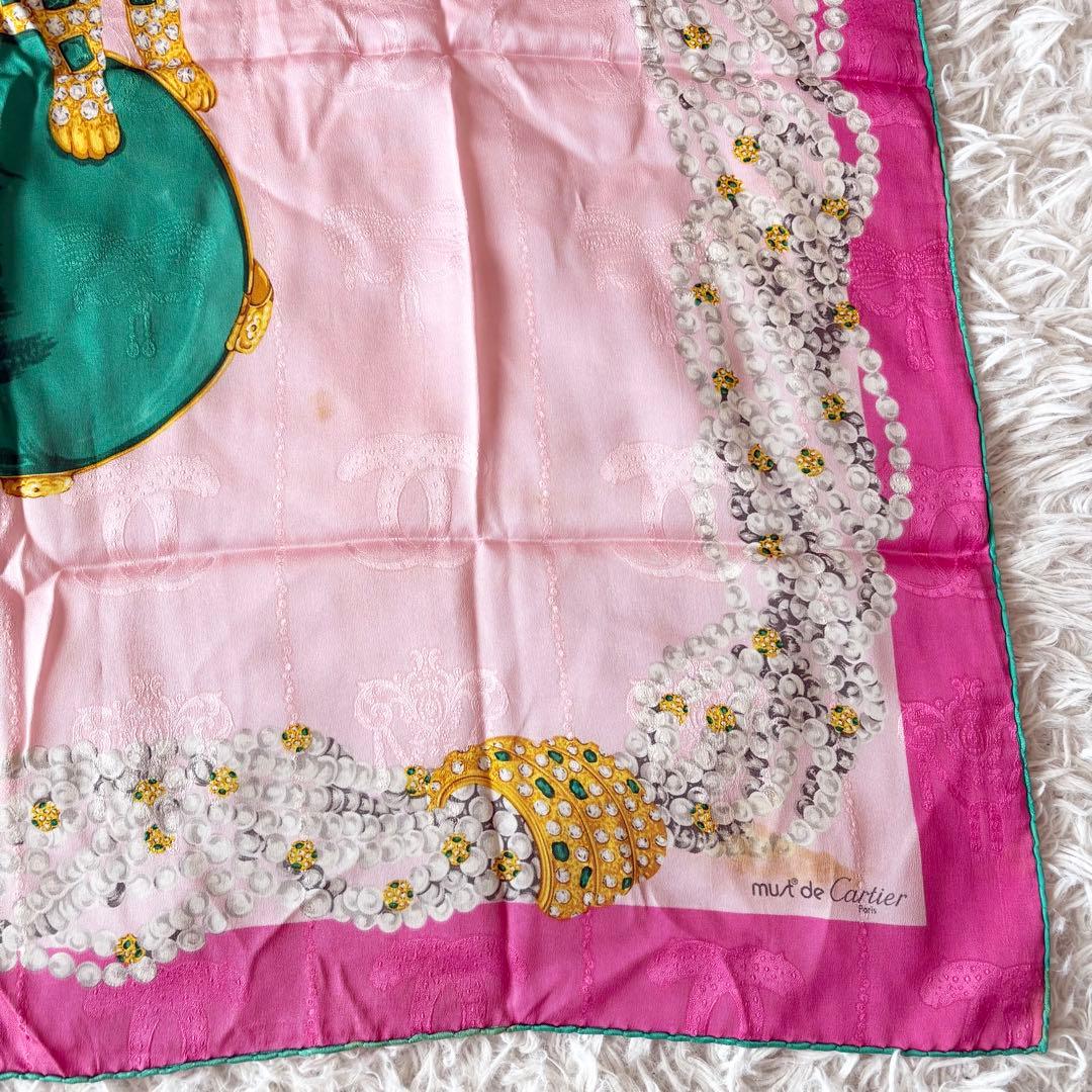 カルティエ パンテール ヒョウ柄 シルクスカーフ ピンク 箱付