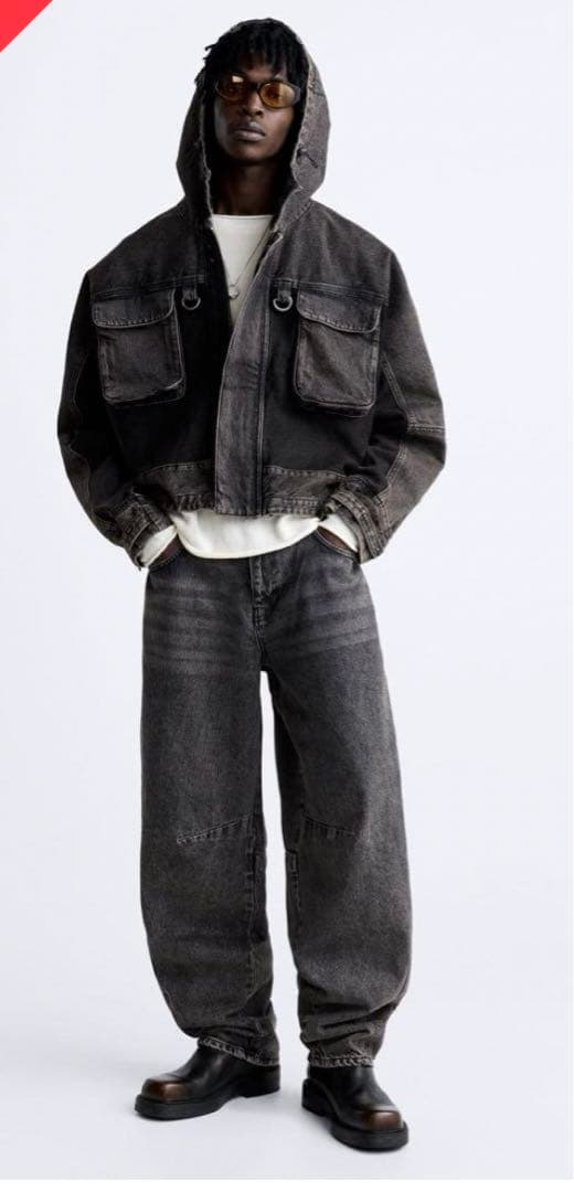 ZARA コントラストフード付きデニムジャケット 短丈 即完 - メルカリ