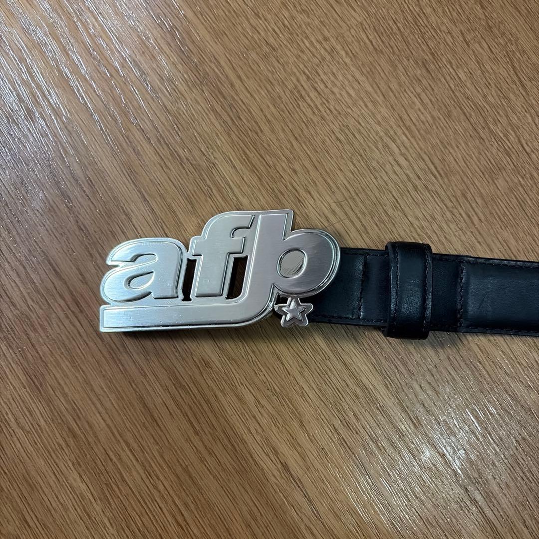 afb 黒レザーベルト ロゴ入り ベルト 25mm 細め ウエスタンレザーベルト メンズ レディース