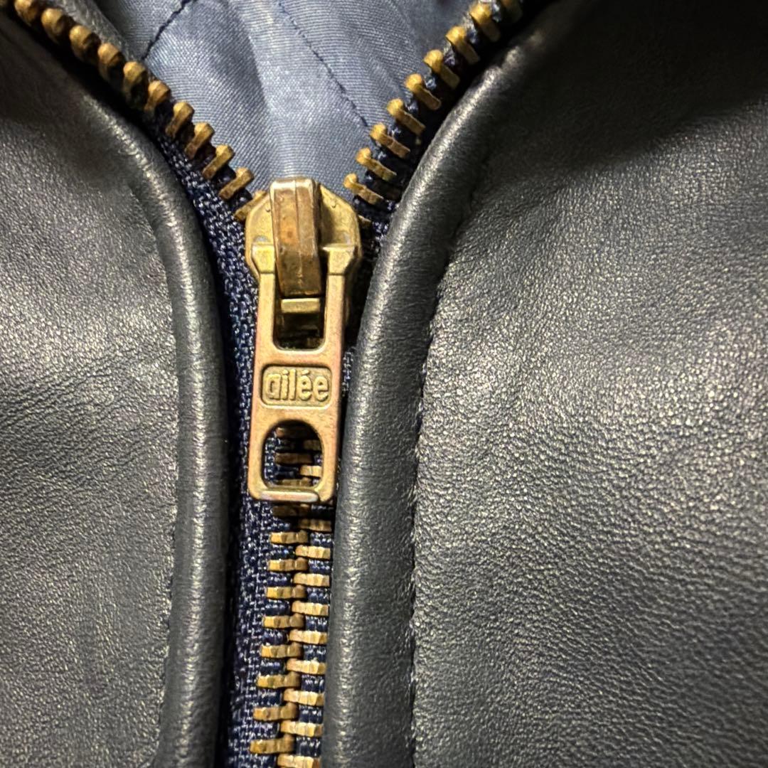 希少 70〜80s フランス軍 レザー パイロットジャケット ネイビー L相当