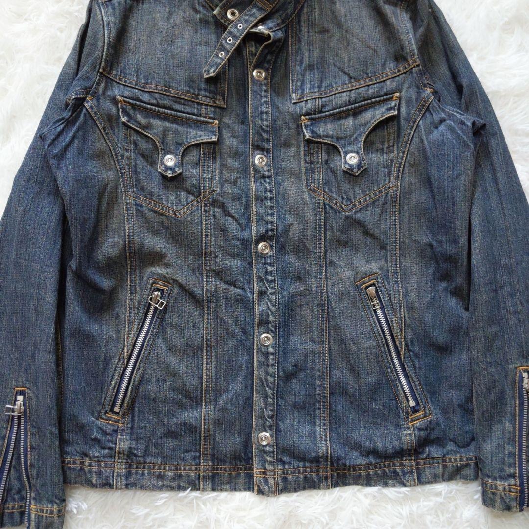 00s y2k ギミックデニムライダースジャケット 3L グランジお兄系