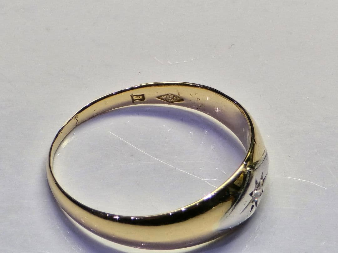 稀少品 甲丸 ダイヤ0.02 K18/プラチナ 2.2g 9.5号 リング