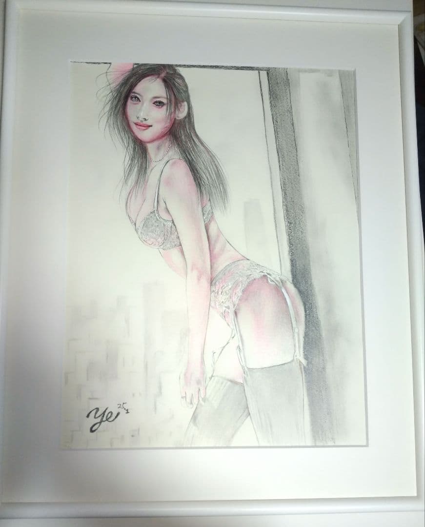 裸婦、美人画、絵画６号、窓ぎわ山本英二、真作、肉筆、新品額縁、高塚省吾、森本草介