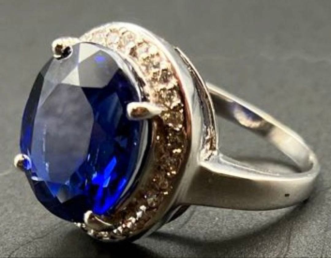 スリランカ産 天然ブルーサファイア 9.3CT ホワイトサファイアS925 指輪