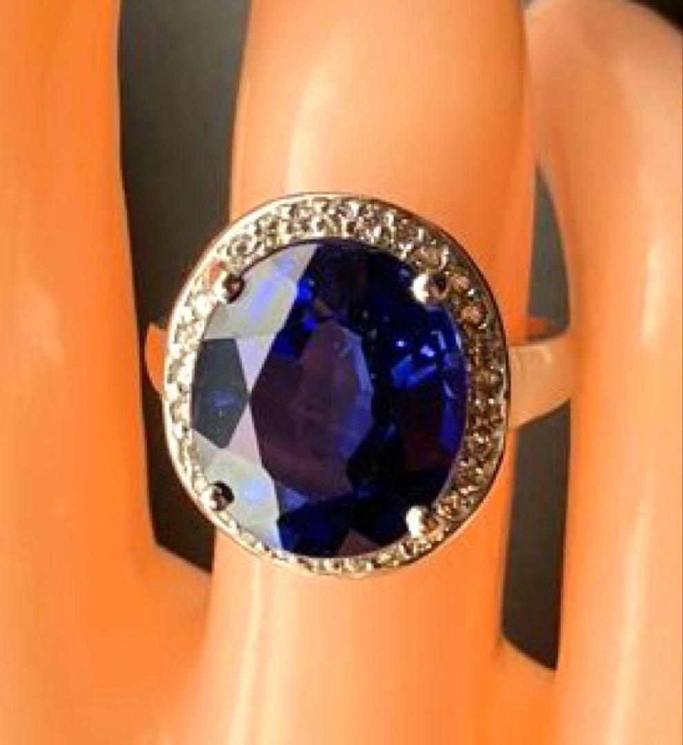 スリランカ産 天然ブルーサファイア 9.3CT ホワイトサファイアS925 指輪