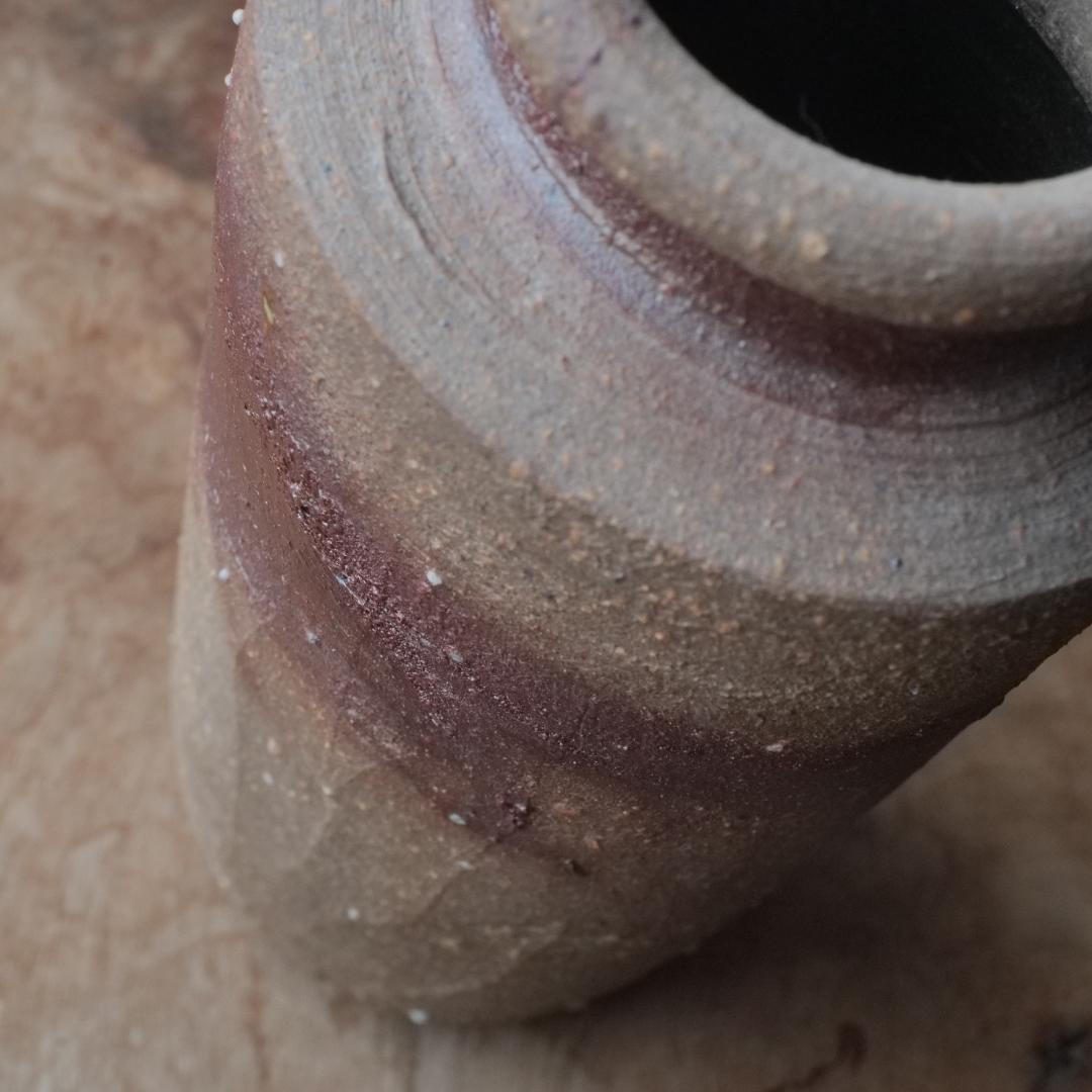 民藝】備前焼 筒型 花入 花瓶 フラワーベース 作家物