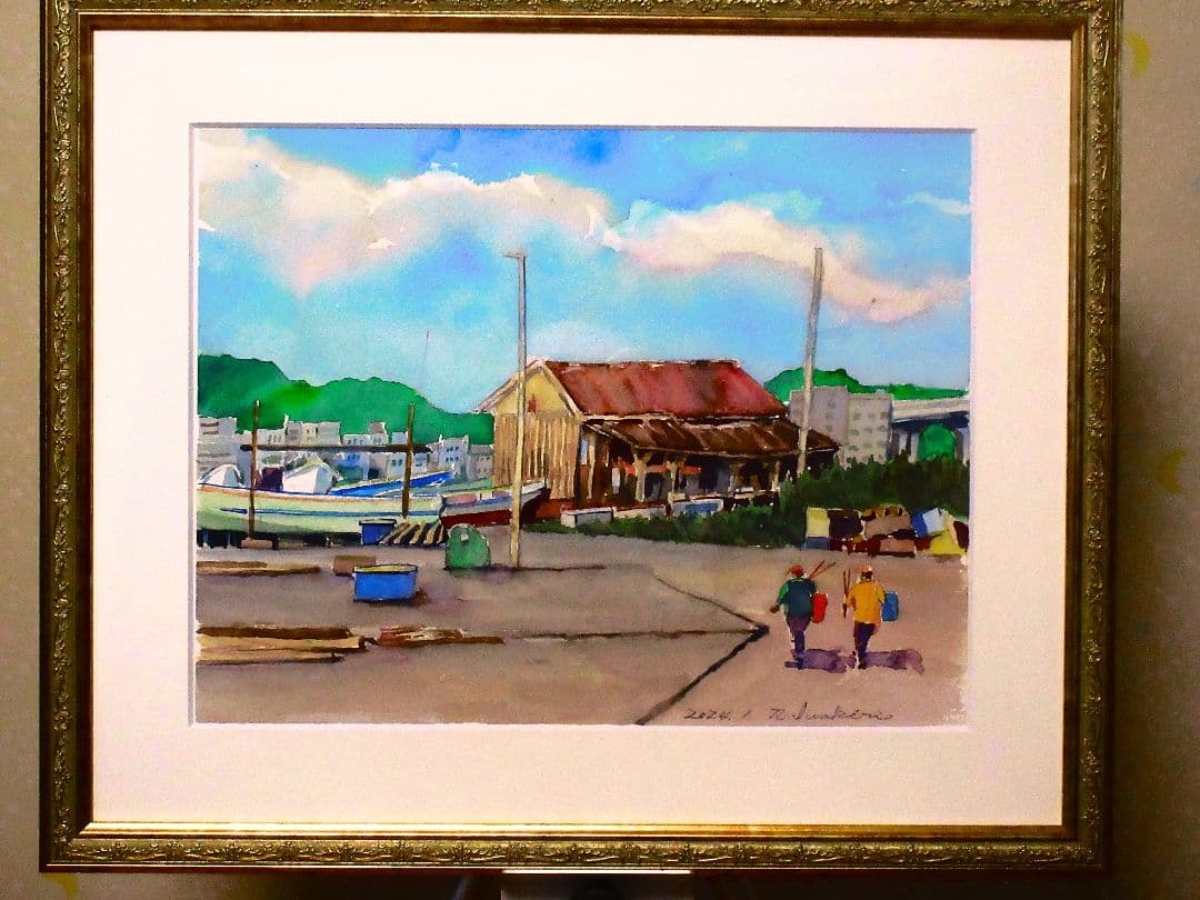 水彩画 港の風景 2022年作 額装済み F6サイズ - 絵画オンライン ショップ