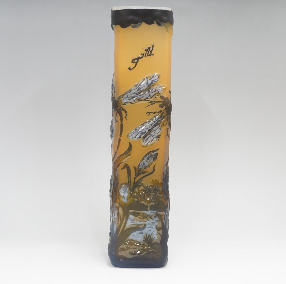 証明書】 エミール ガレ 特大 蜻蛉文 花器 花瓶 技法スフレ 被せガラス