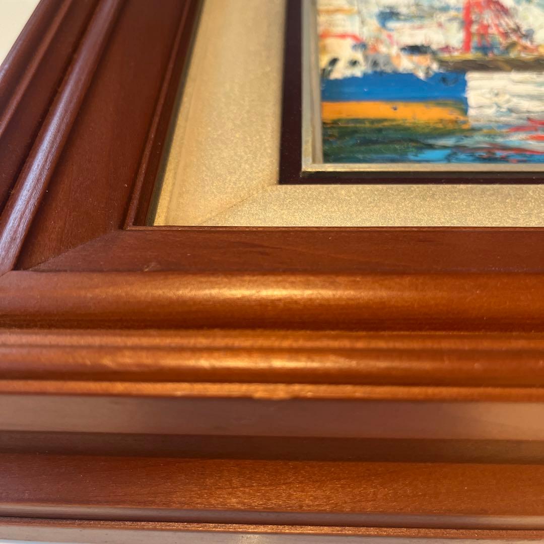 港の風景 油彩画フレーム付