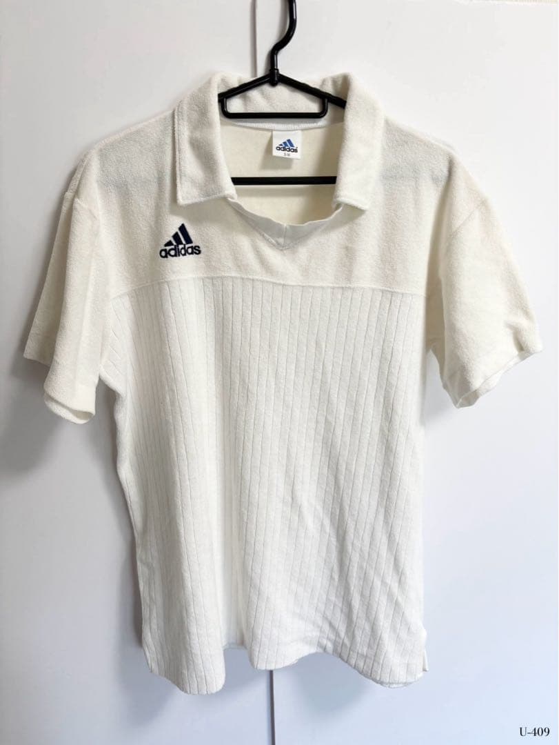 アディダス パイル ポロシャツ デサント製 ホワイト S-Mサイズ