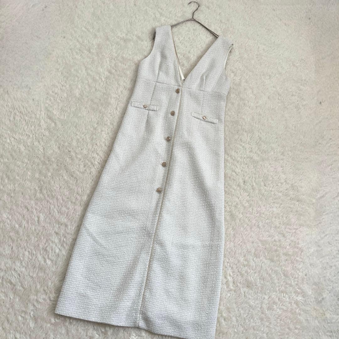 美品 Rirandture ツイードIラインジャンスカ ホワイト - メルカリ