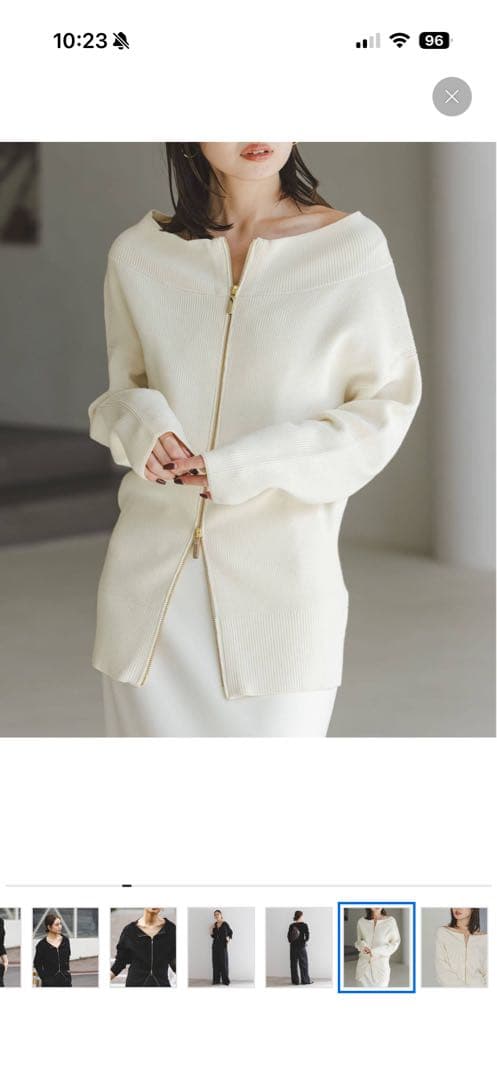 【新品未使用品】noble フロントジップ　ボードネックニット　白 WEB限定追加》フロントジップボートネックニット（ニット／セーター