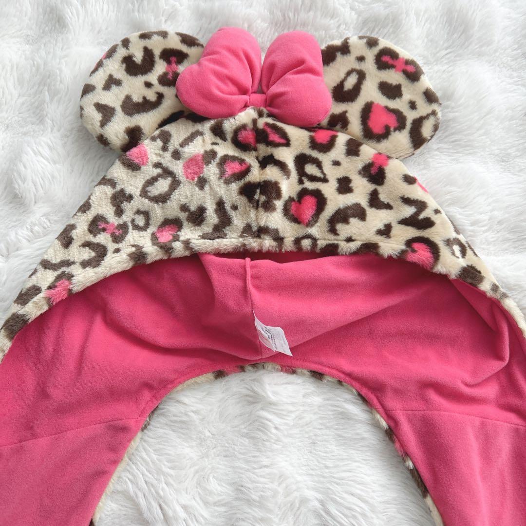 美品✨ディズニー☆ヒョウ柄 ファンキャップ マフラー ミニーちゃん