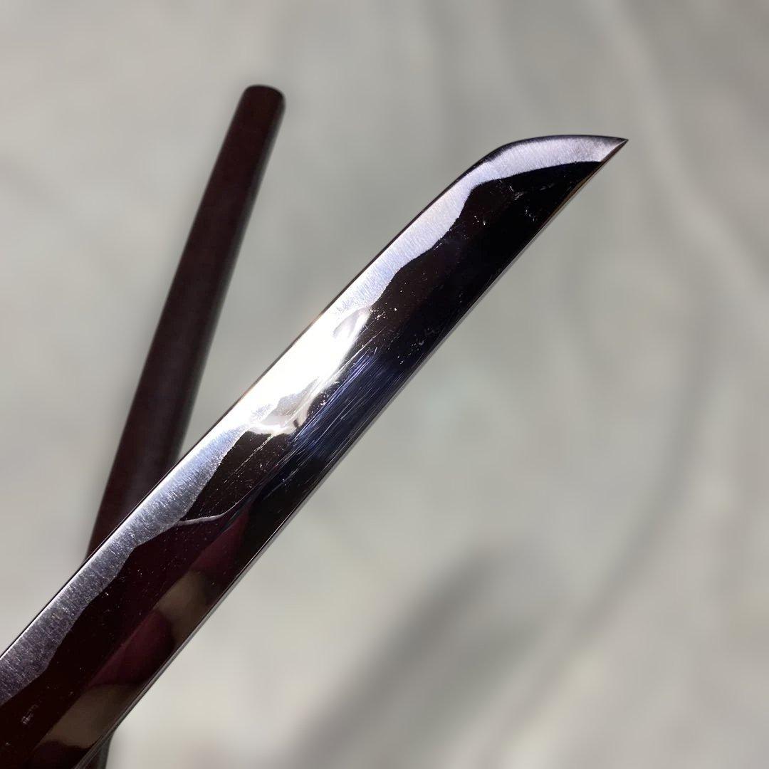 割安模造刀 濃緑柄 波絵透し丸鍔 梨地茶鞘