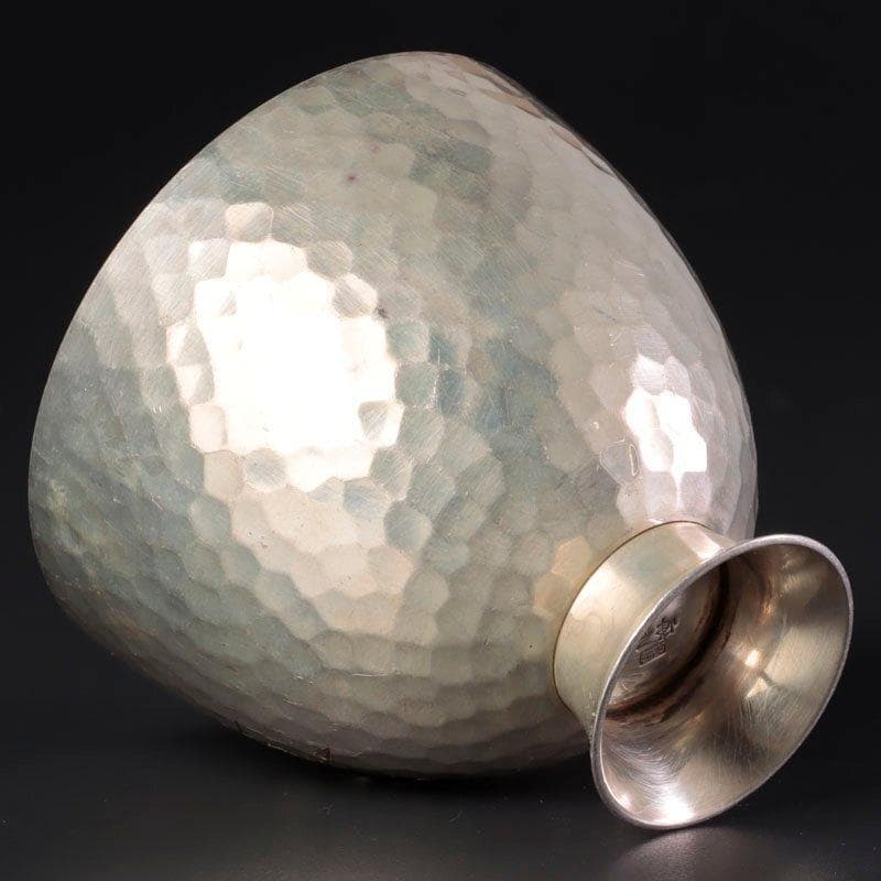 人間国宝 奥山峰石 純銀 ぐい呑 紅白梅 台付 銀製 グラス silver 杯