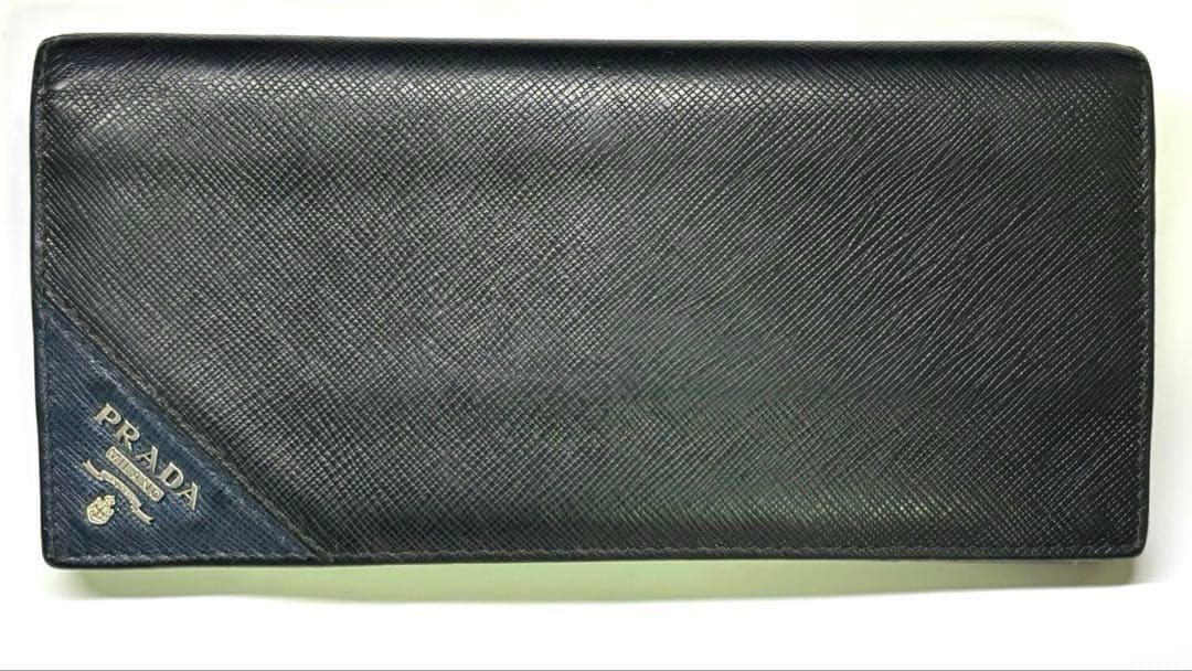 プラダ サフィアーノ 長財布 2MV836レザーバイカラー 黒 三角ロゴ