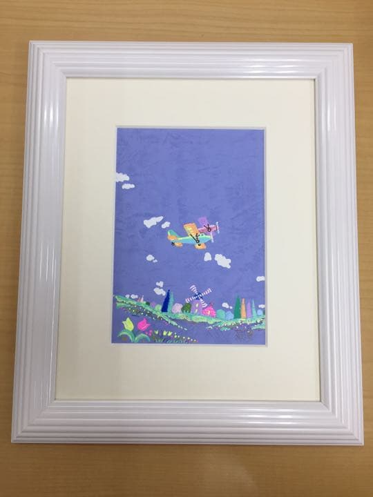 ★航夢 KOU MU ペン画 額付「飛行機」