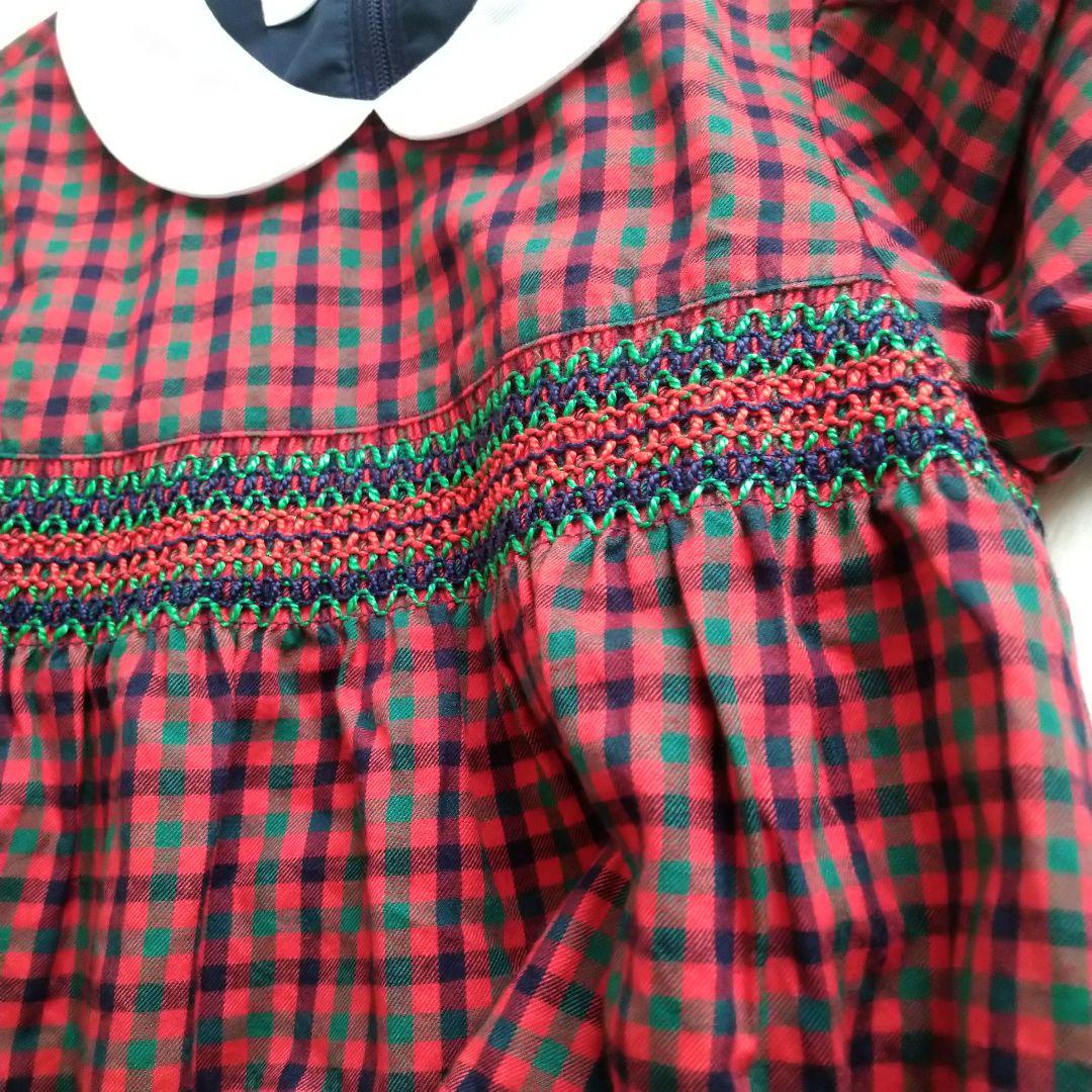 美品】familiar ファミリア ワンピース 白襟 チェック柄 赤 110 - メルカリ