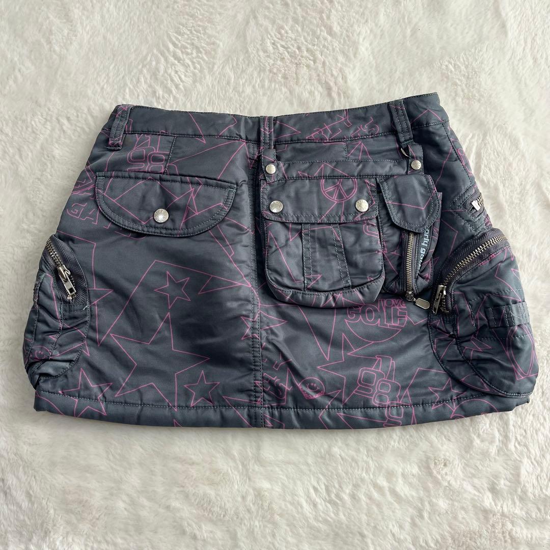パーリーゲイツ ゴルフ ポーチ付き中綿スカート ロゴワッペン 星柄