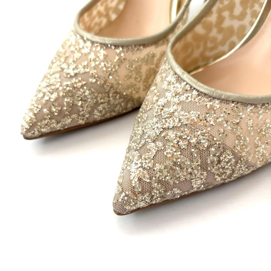 DIANA グリッターチュールパンプス プラチナ 23.5cm