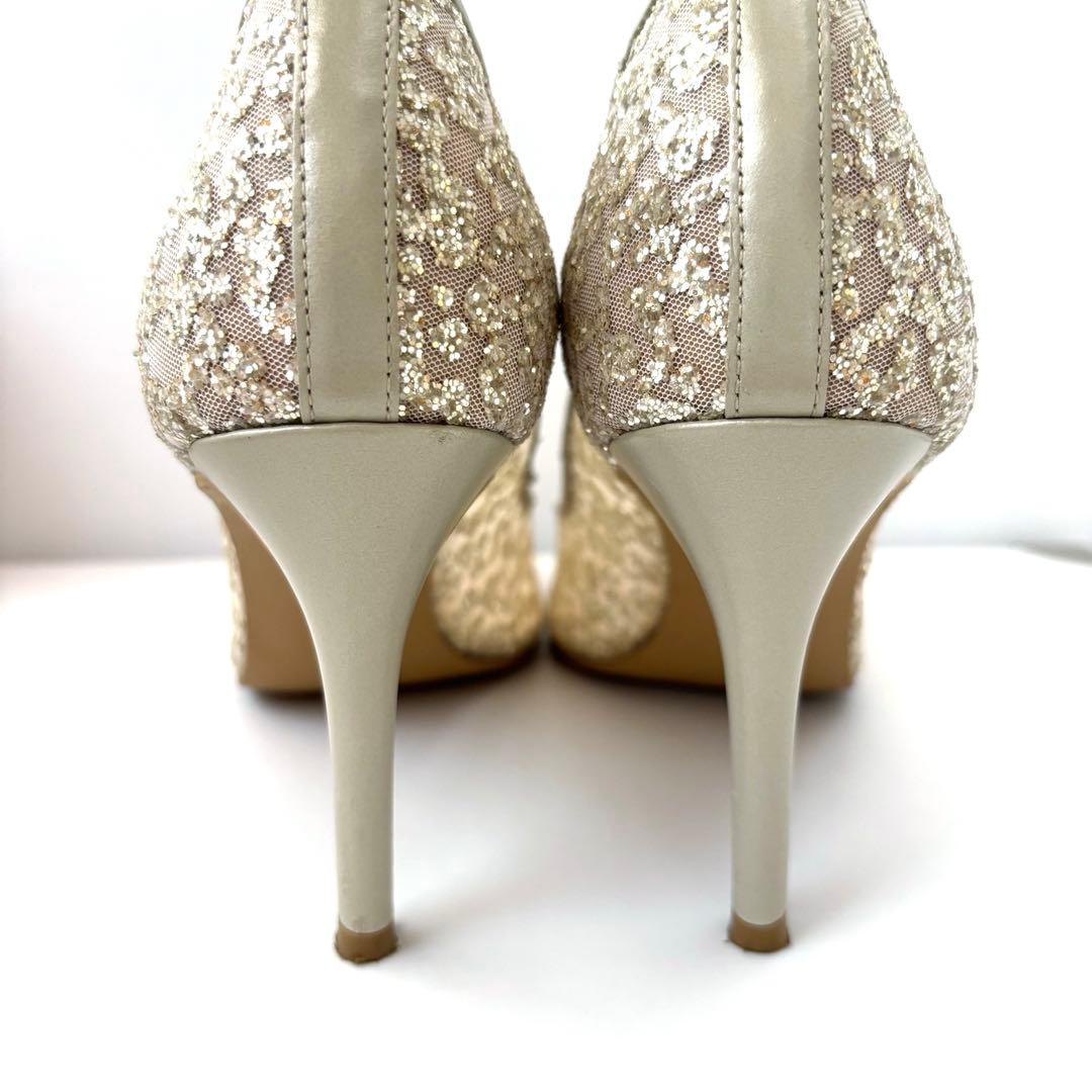 DIANA グリッターチュールパンプス プラチナ 23.5cm
