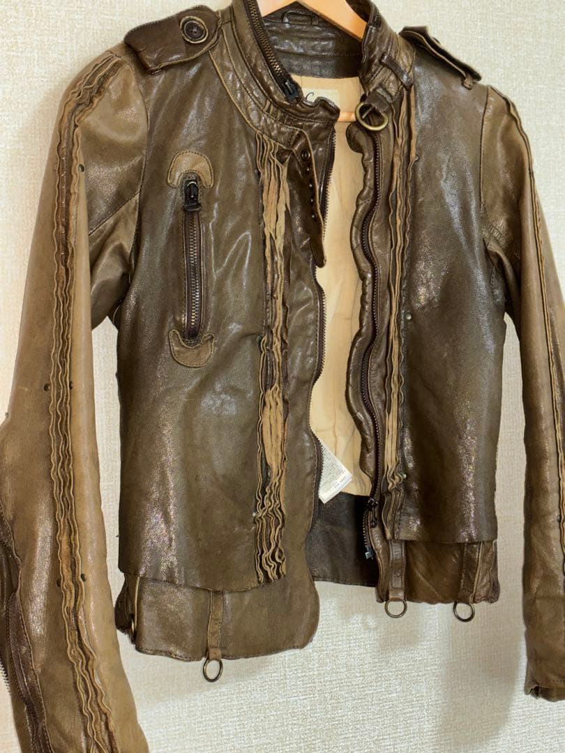 @*s様 “ヴィンテージ”レザーライダースジャケット （オリーブグリーン）