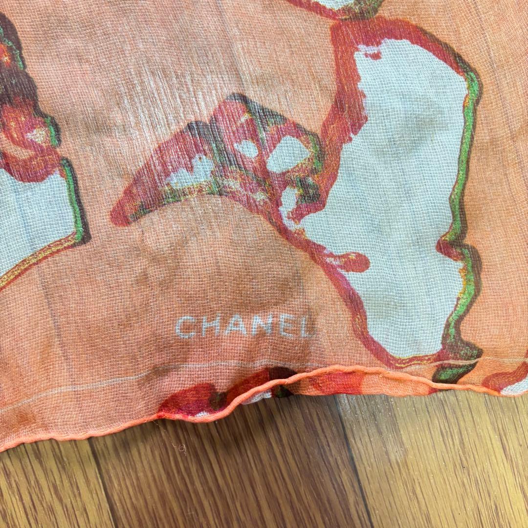 CHANEL シャネル 大判 スカーフ 83cm ココマーク 顔柄 オレンジ