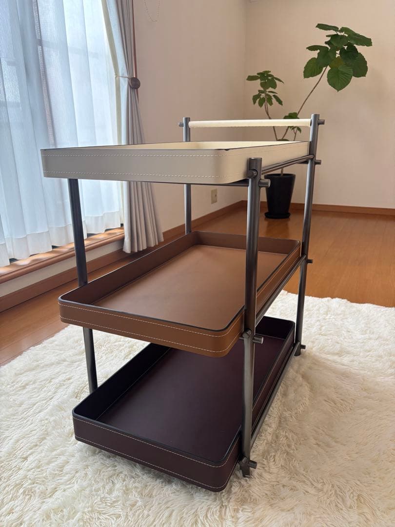 海外輸入 3段 スクエアトレー 収納ラック サイドテーブル キャスター