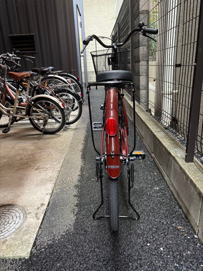 新品同様】シティサイクル バスケット付きバーガンディ色【引き取り