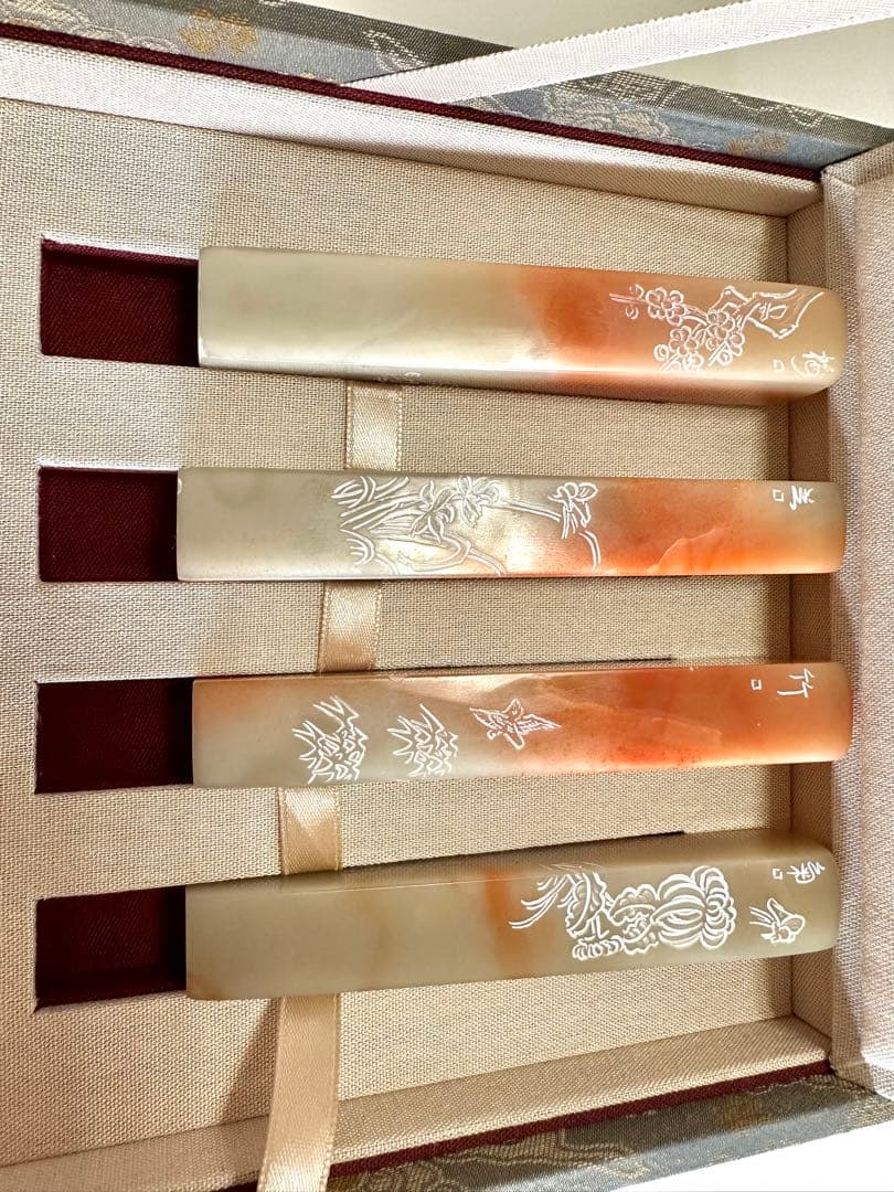 【梅蘭竹菊】 四君子　美品　ラオス 老挝 水凍　印材 落款 遊印 雅号4点セット