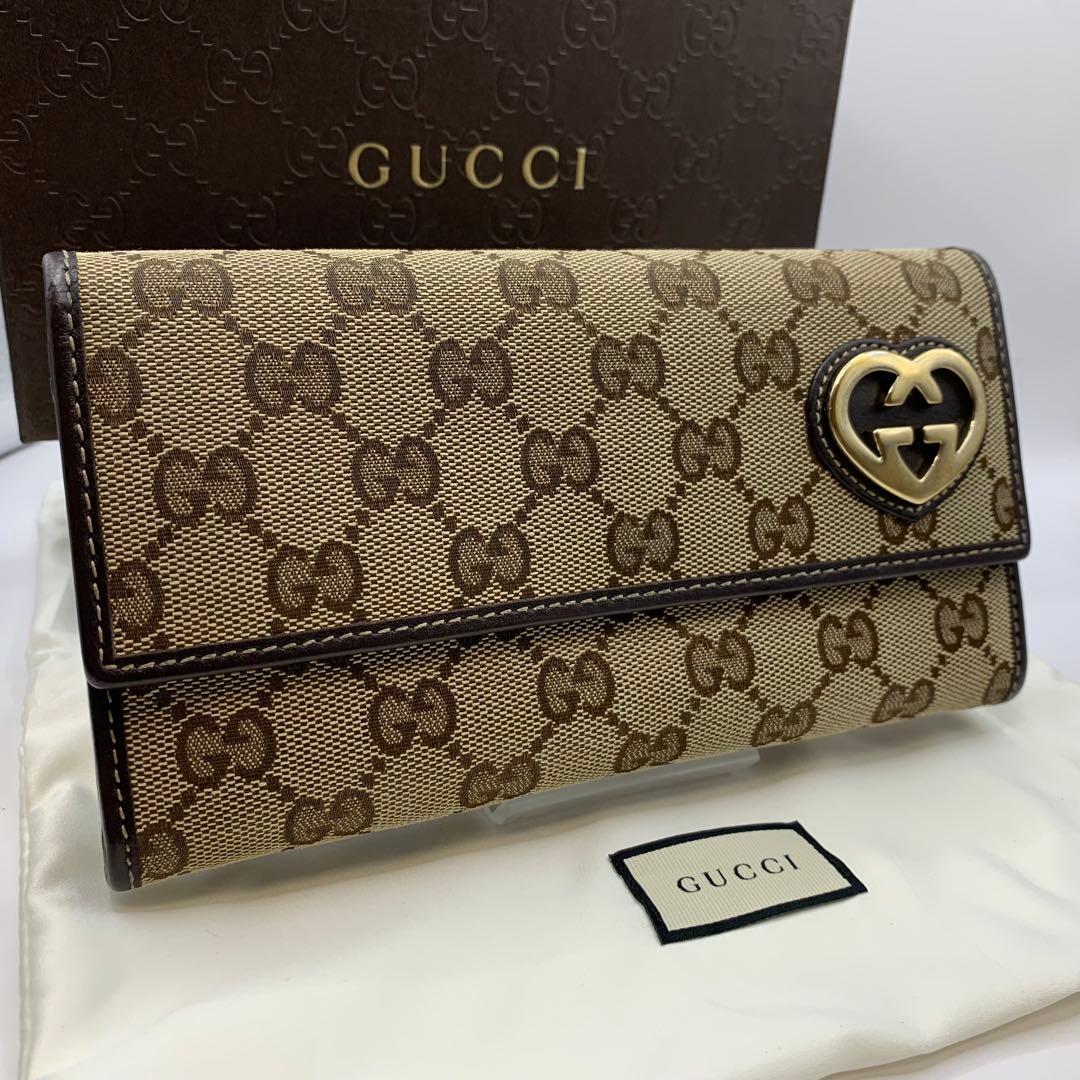 グッチ 長財布 ラブリーライン 251861 GGキャンバス ハート 金具 茶